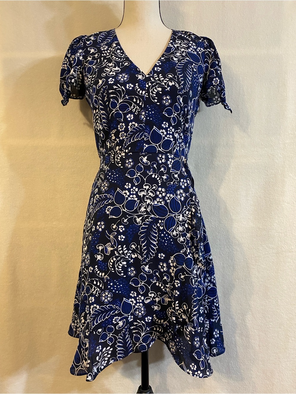 J. Crew indigo blue bandana printed faux-wrap dress